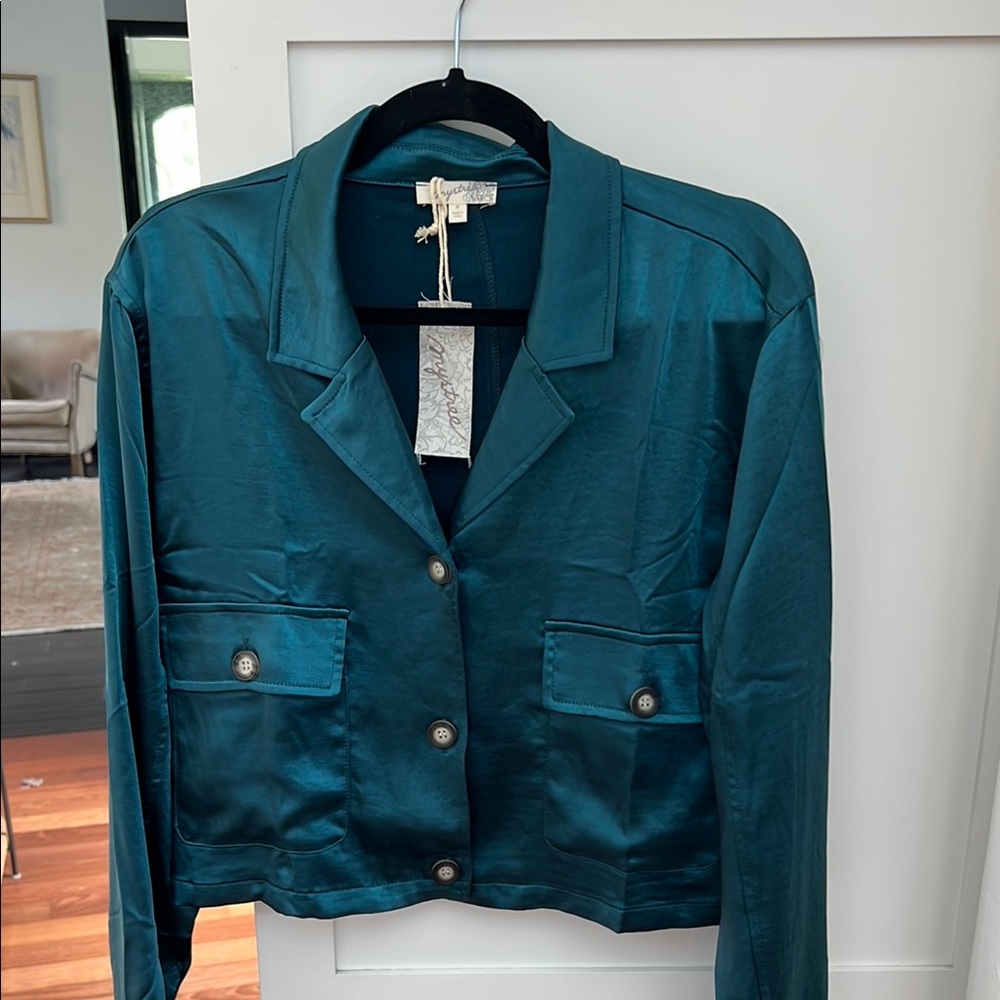 Teal Satin Women's Jacket - Picture 1 of 7
